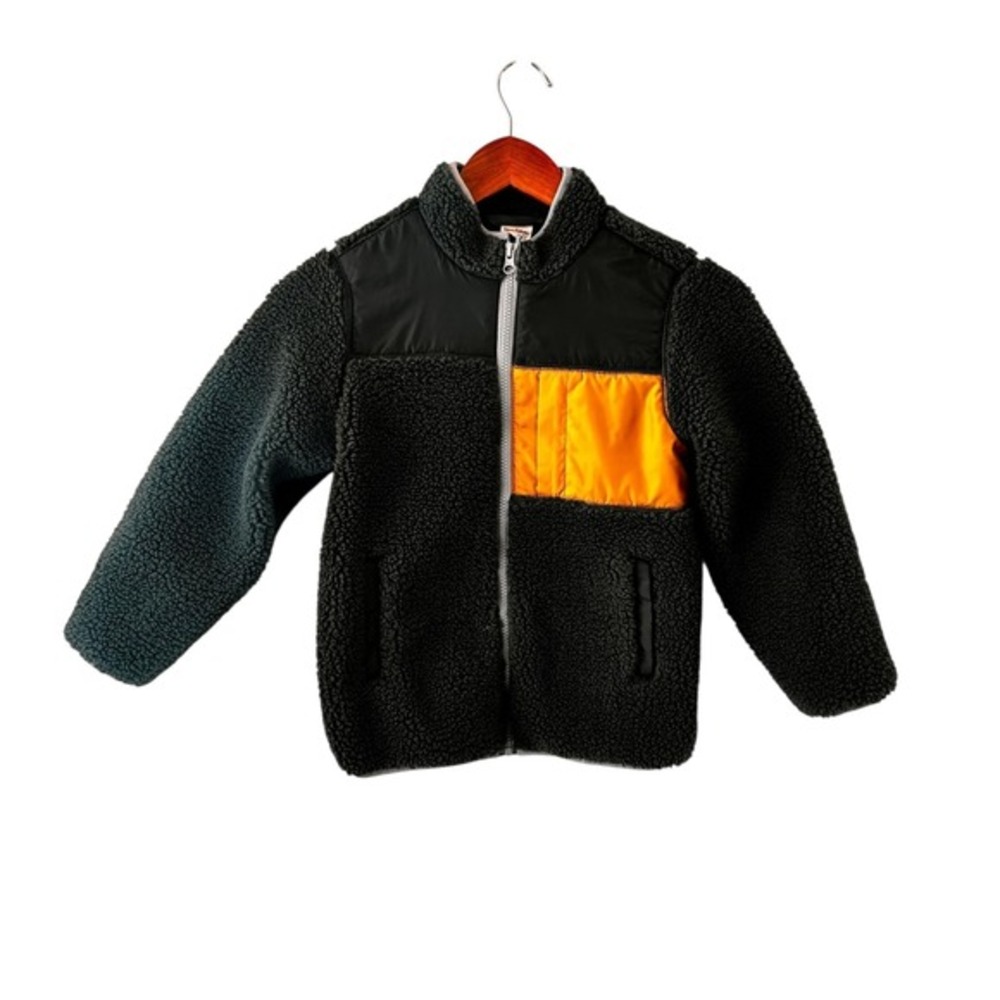 Hanna‎ Andersson Sherpa Fleece Jacket Kids Size 6-7 Gray Colorblock Zip Pockets